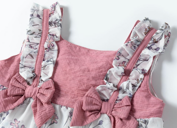 Vestido con braguita de fiesta rosa con tejido de flores par bebe niña | Newness