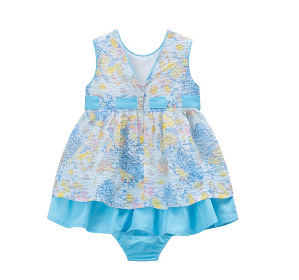 Vestido con braguita de fiesta de bebe niña azul con flores del color amarillo| Newness