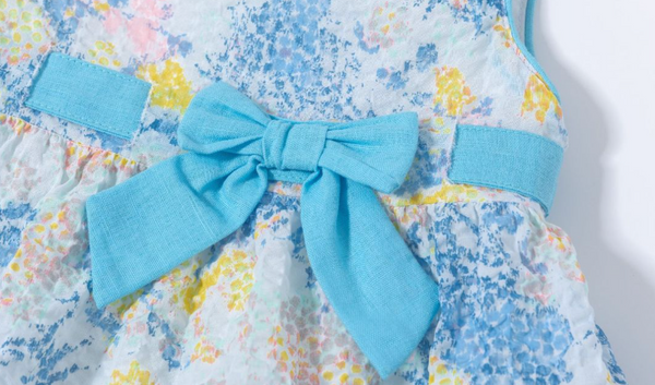 Vestido con braguita de fiesta de bebe niña azul con flores del color amarillo| Newness