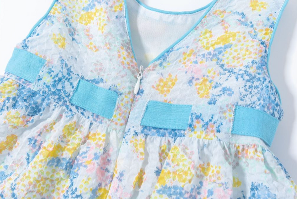 Vestido con braguita de fiesta de bebe niña azul con flores del color amarillo| Newness