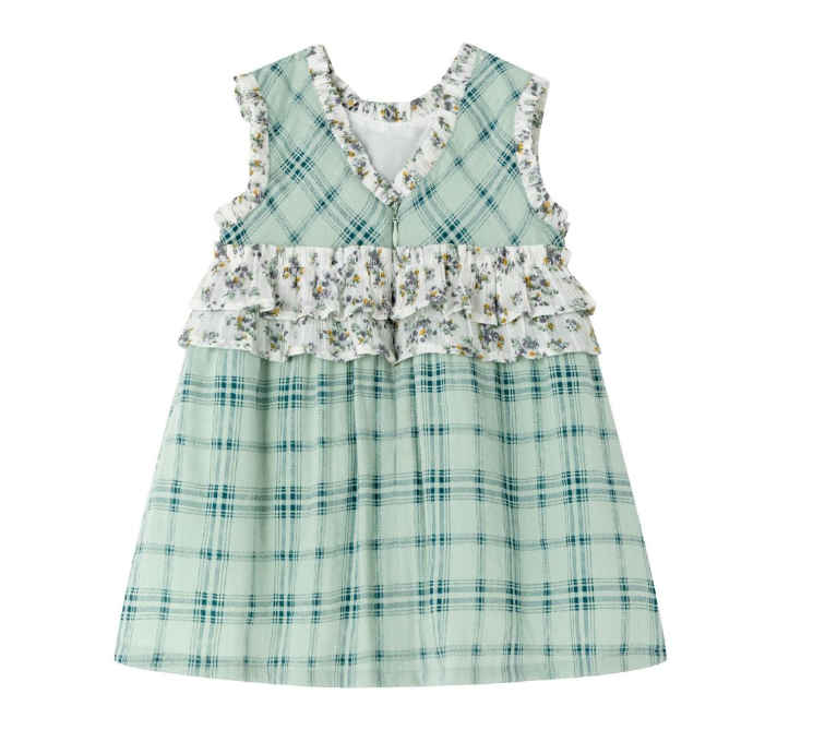 Vestido con braguita de fiesta cuadros verdes con adorno en la cintura combinado para bebe niña | Newness