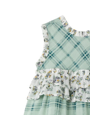 Vestido con braguita de fiesta cuadros verdes con adorno en la cintura combinado para bebe niña | Newness