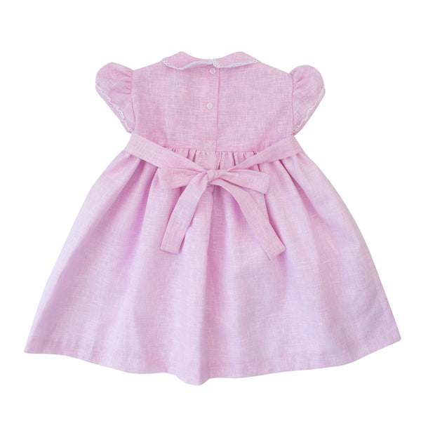 Vestido bordado color rosa con cuello para niña| Carpi