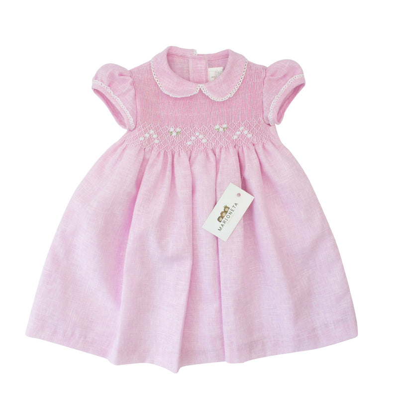 Vestido bordado color rosa con cuello para niña| Carpi