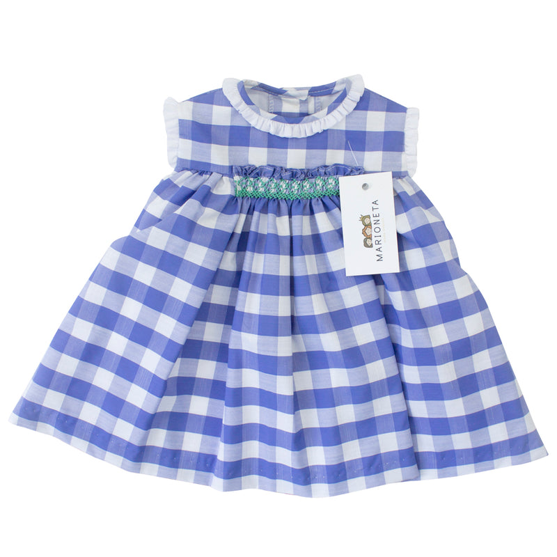 Vestido bordado de cuadros color azul para bebé niña| Carpi