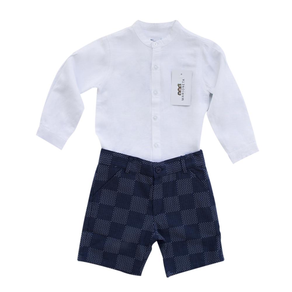 Conjunto dos piezas short azul marino y camisa blanca para