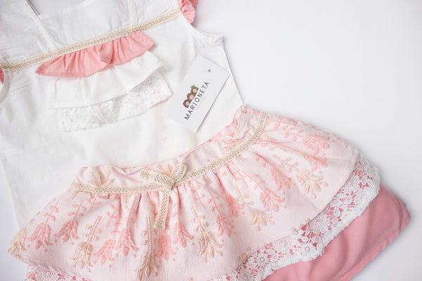 Conjunto dos piezas de olanes color rosa para niña| Newness