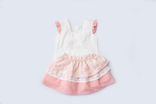 Conjunto dos piezas de olanes color rosa para niña| Newness