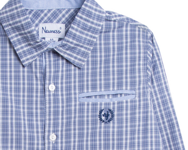 Camisa azul a cuadros manga larga para niños | Newness