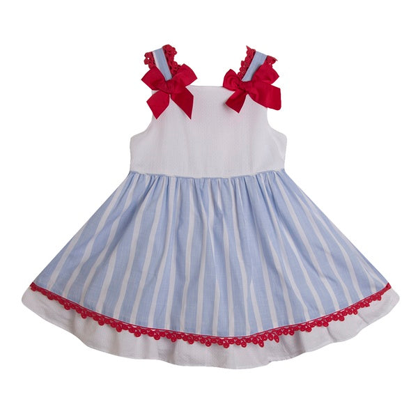 Vestido con tirantes color azul y rojo para niña| Newness