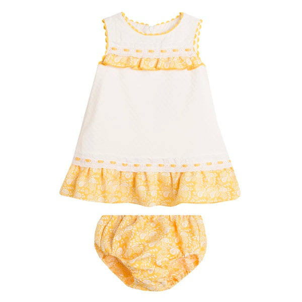 Vestido color blanco con detalles color amarillo para bebé niña| Newness