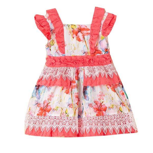 Vestido de flores color coral para niña| Newness