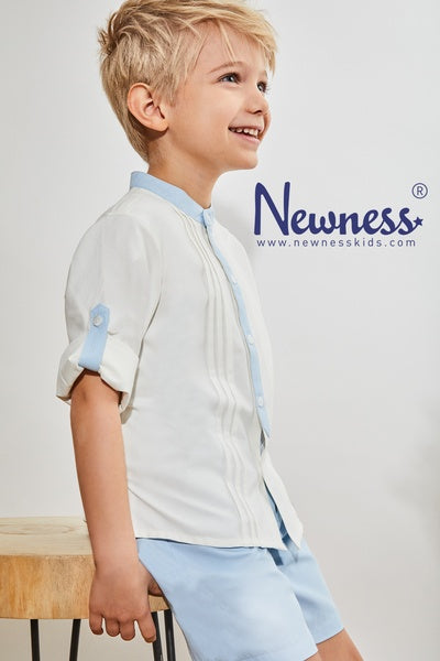 Conjunto dos piezas camisa blanca y short azul cielo para niño | Newness