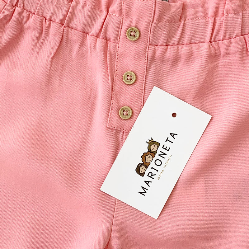 Pantalon con botones de madera color coral para bebe niña | LOSAN