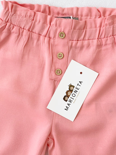 Pantalon con botones de madera color coral para bebe niña | LOSAN