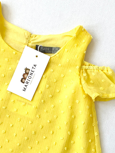 Vestido manga corta de plumeti color amarillo para niña | LOSAN