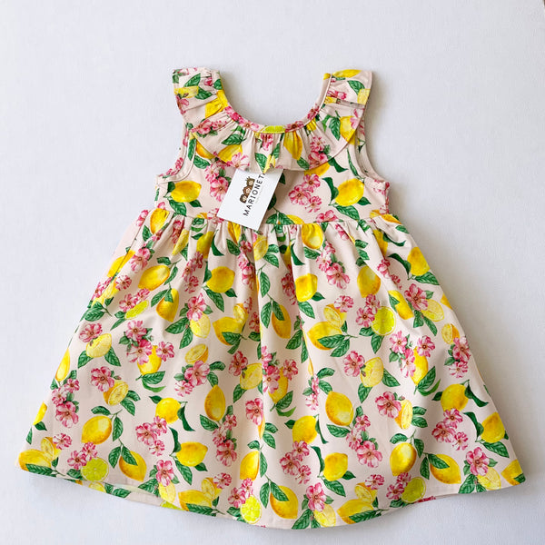 Vestido estampado color amarillo y verde  sin manga para niña | LOSAN