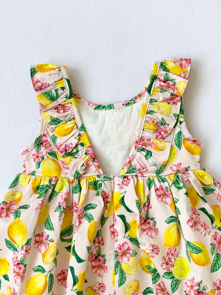 Vestido estampado color amarillo y verde  sin manga para niña | LOSAN