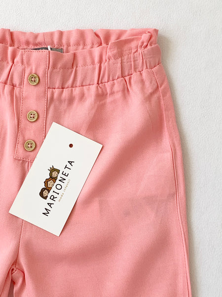 Pantalon con botones de madera color coral para bebe niña | LOSAN