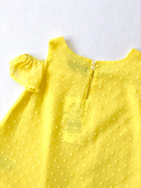 Vestido manga corta de plumeti color amarillo para niña | LOSAN