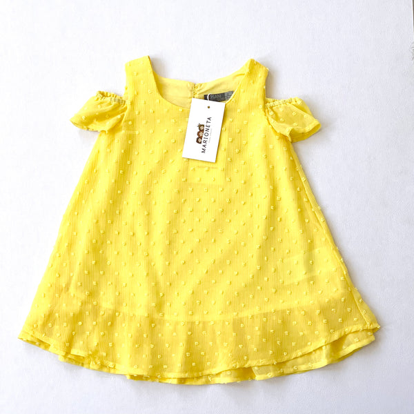 Vestido manga corta de plumeti color amarillo para niña | LOSAN