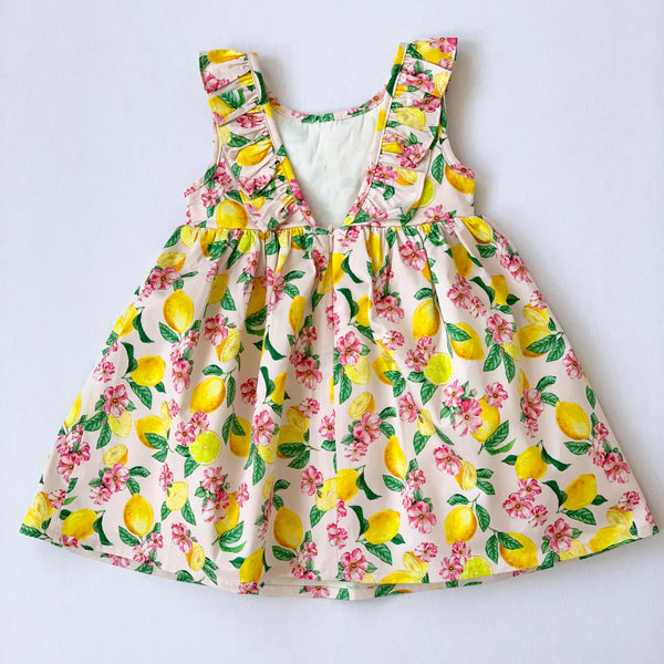 Vestido estampado color amarillo y verde  sin manga para niña | LOSAN