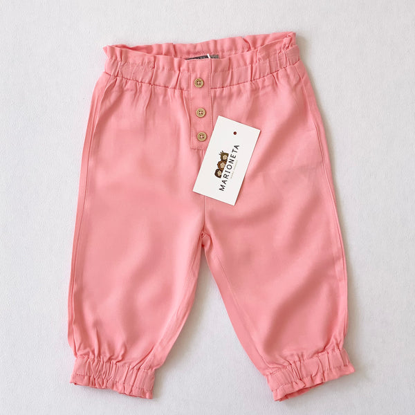 Pantalon con botones de madera color coral para bebe niña | LOSAN