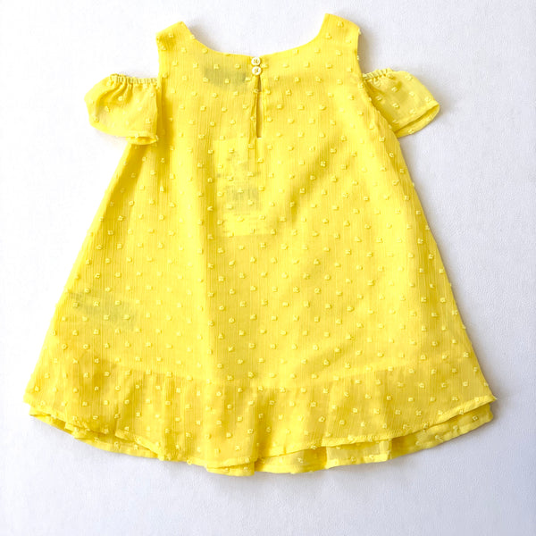 Vestido manga corta de plumeti color amarillo para niña | LOSAN