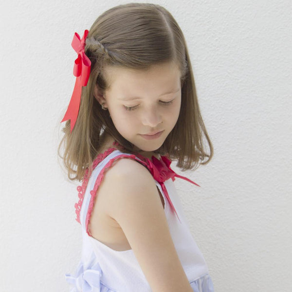 Vestido con tirantes color azul y rojo para niña| Newness