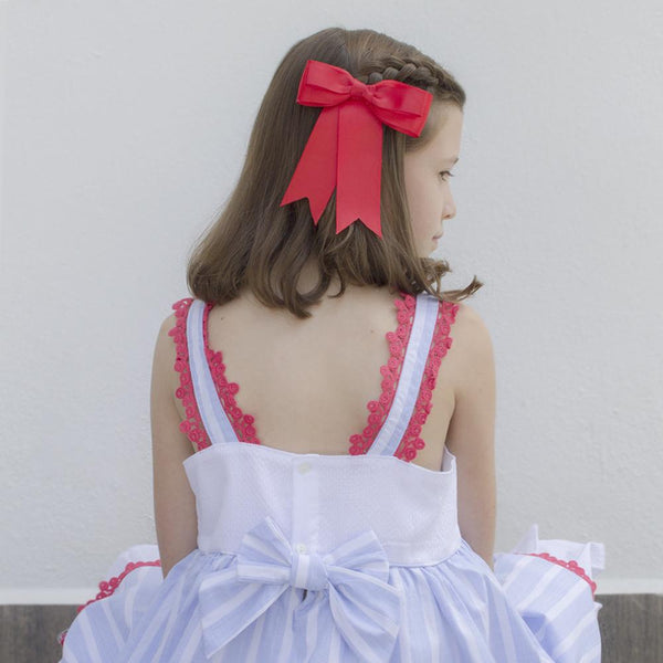 Vestido con tirantes color azul y rojo para niña| Newness