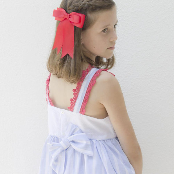 Vestido con tirantes color azul y rojo para niña| Newness